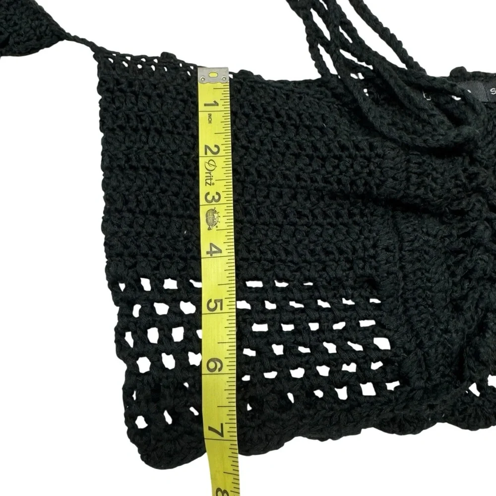Boohoo Black Crochet Crop Top Womens S Strapless Goth Romantic Boho Fairy Grunge